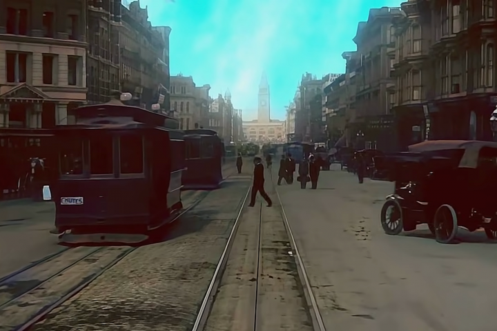 1906-os felvétel San Francisco utcáiról, a földrengés előtt